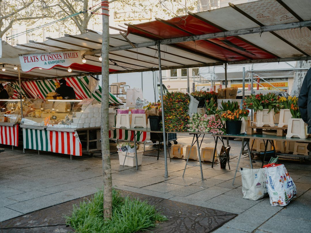 Traditional outdoor market stall with seasonal goods